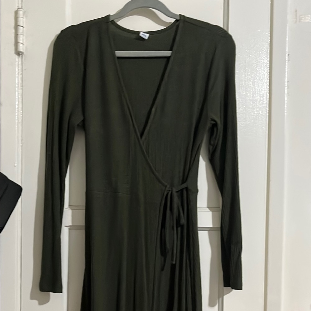 Old Navy Green Ribbed Wrap Dress Long Sleeve